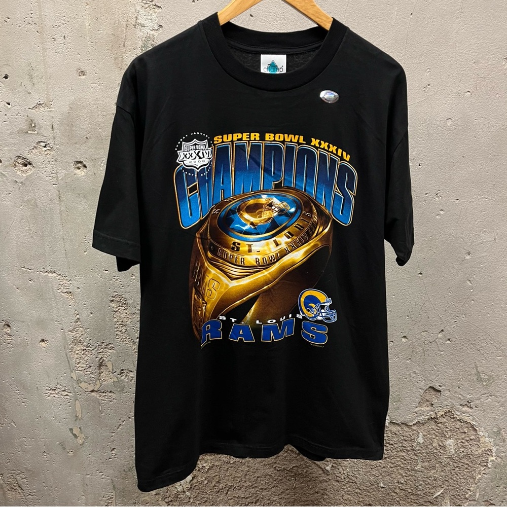 Vintage Super Bowl XXXIV St. Louis Rams Champion Ring Black Unisex Tee Deadstock